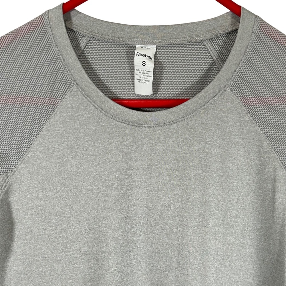 Reebok Womens Gray Mesh‎ Panel Long Sleeve Training Top Thumbholes Size Small